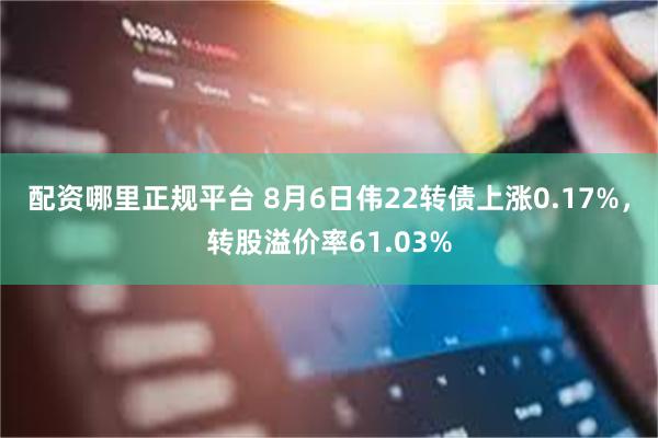 配资哪里正规平台 8月6日伟22转债上涨0.17%，转股溢价率61.03%